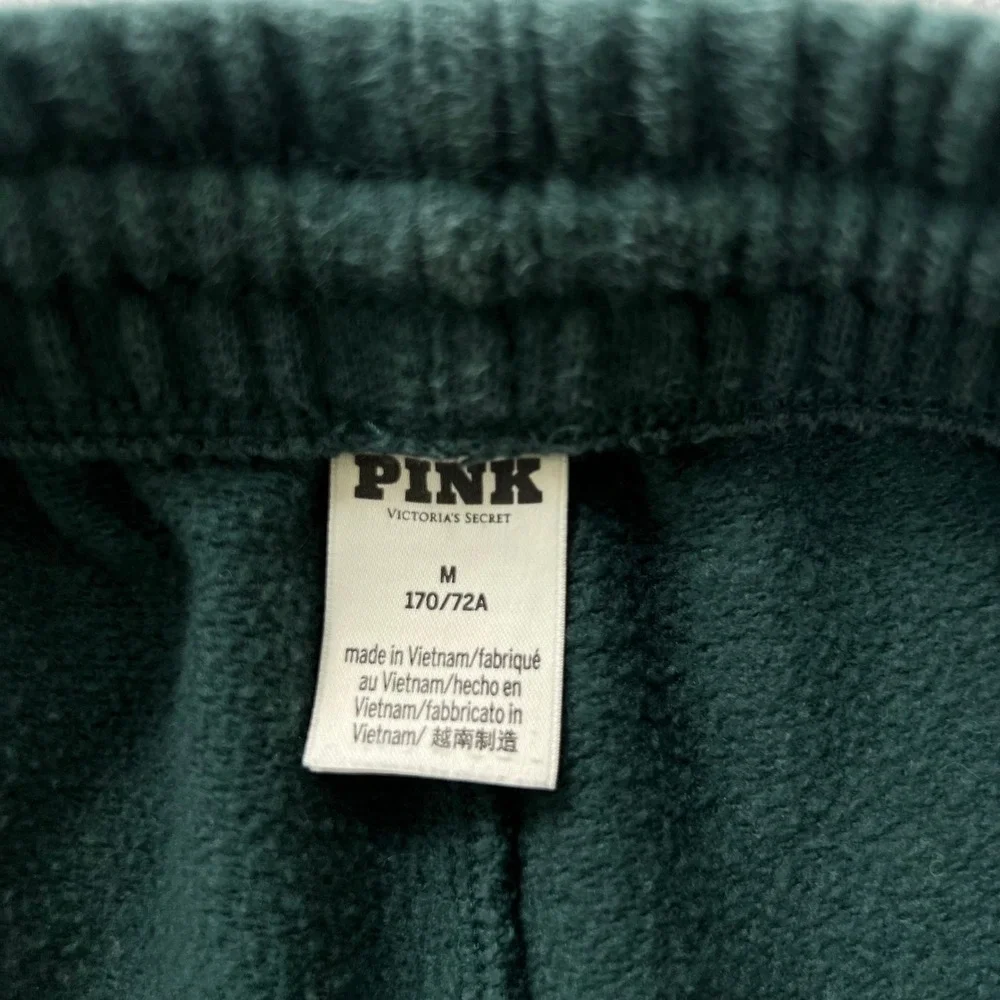 PINK Victoria's Secret Campus Fleece Shorts Medium Green Varsity Crest Raw Hem